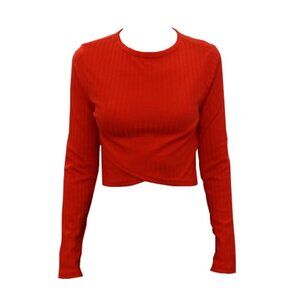 Orange Basic Asymmetric Hem Long Sleeve Tee